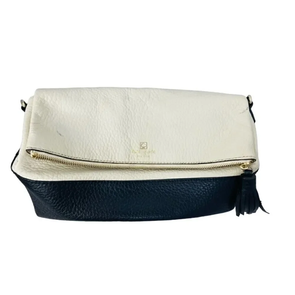 Kate Spade NY Southport Avenue Colorblock Leather Crossbody Purse Black Ivory